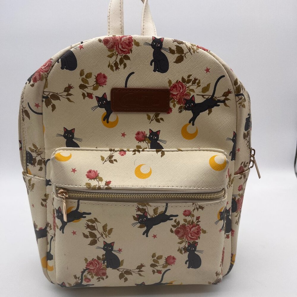 Great Eastern Entertainment Sailor Moon Luna Cat Cream Floral Mini Backpack